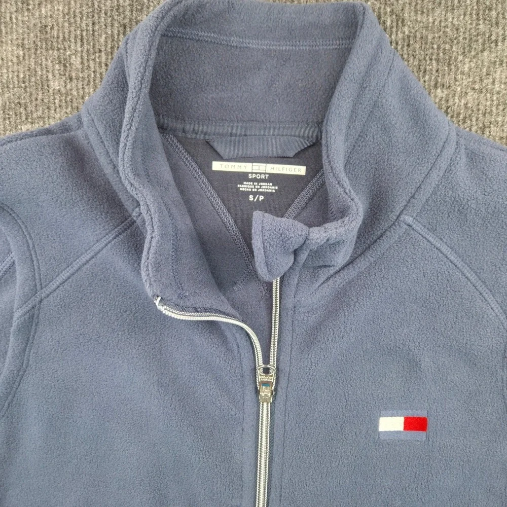 Tommy Hilfiger Sport Mens Small Blue Fleece Full Zip Vest Athleisure Mock Neck